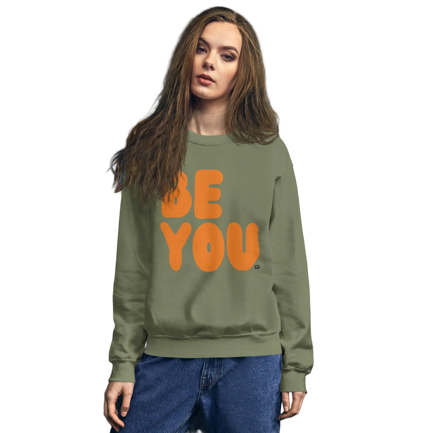 Be You in Olive Green and Orange Unisex Crew Neck Sweatshirt - The APWT Gift Shop