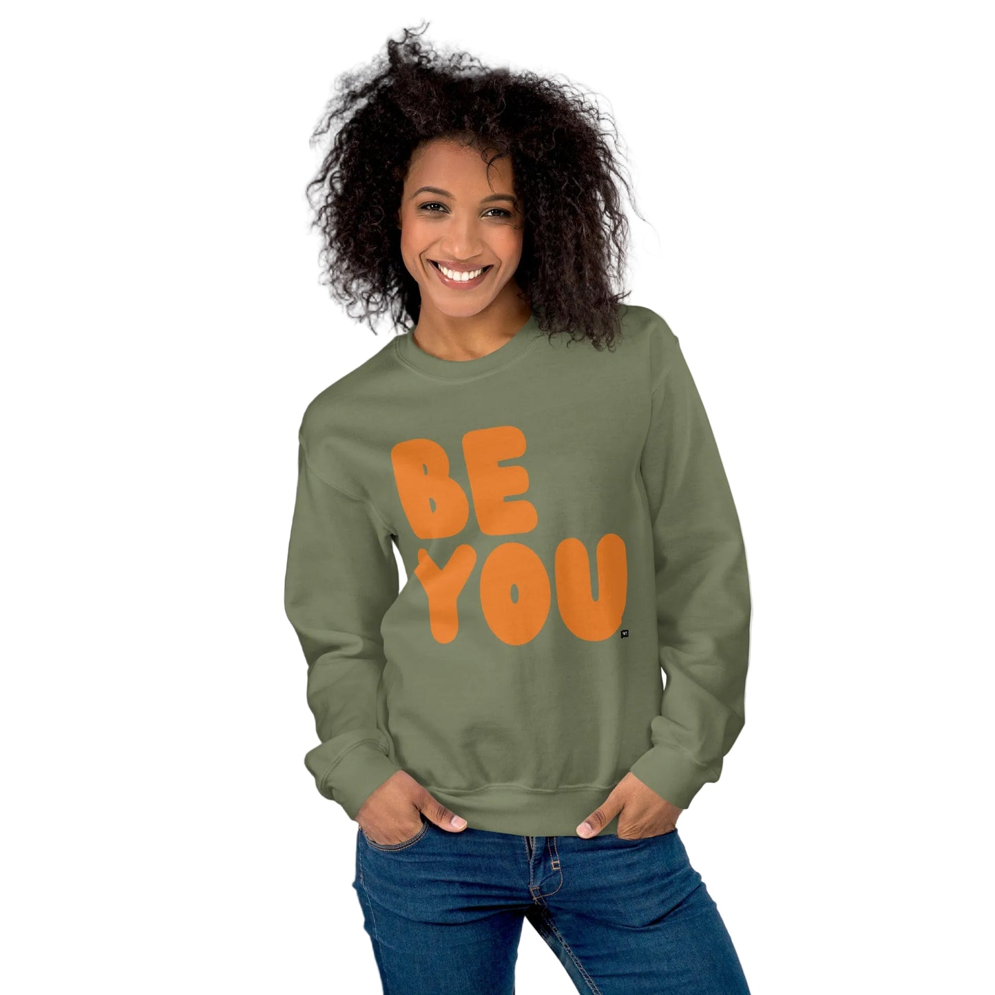 Be You in Olive Green and Orange Unisex Crew Neck Sweatshirt - The APWT Gift Shop