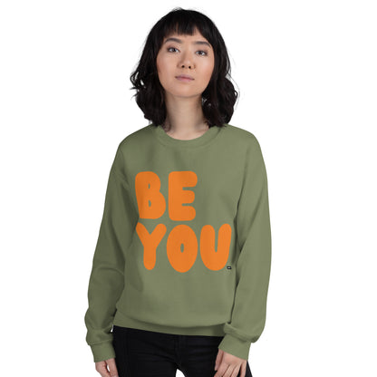 Be You in Olive Green and Orange Unisex Crew Neck Sweatshirt - The APWT Gift Shop