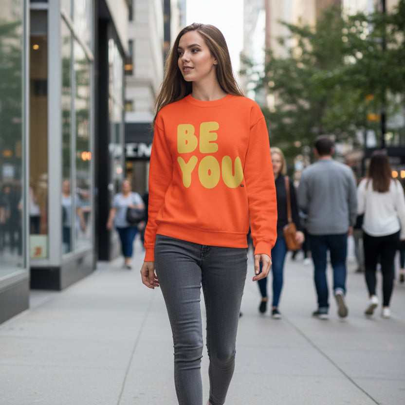 Be You in Orange and Yellow Unisex Crew Neck Sweatshirt
