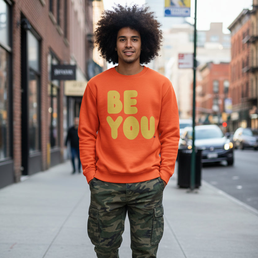 Be You in Orange and Yellow Unisex Crew Neck Sweatshirt