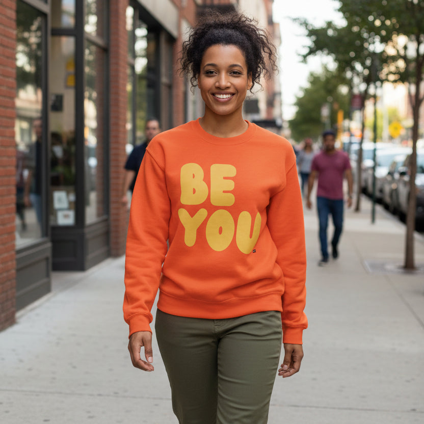 Be You in Orange and Yellow Unisex Crew Neck Sweatshirt