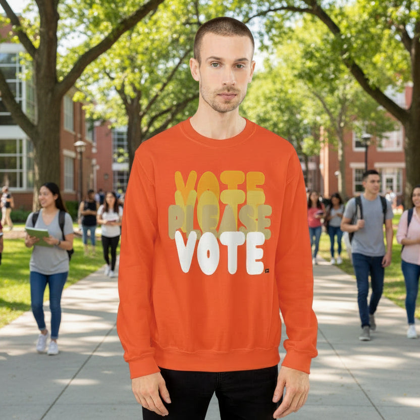 Please Vote in Orange Unisex Crew Neck Sweatshirt - The APWT Gift Shop