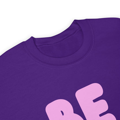  The APWT Gift Shop's Be You in Purple and Pink Unisex Crew Neck Sweatshirt from the Be You Collection's neckline 