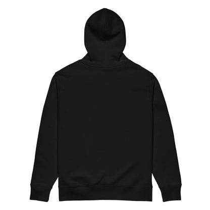 The back of the APWT Gift Shop's Exhausted in Black and White Premium Unisex Hoodie from the Exhausted Collection and the Premium Basics Collection