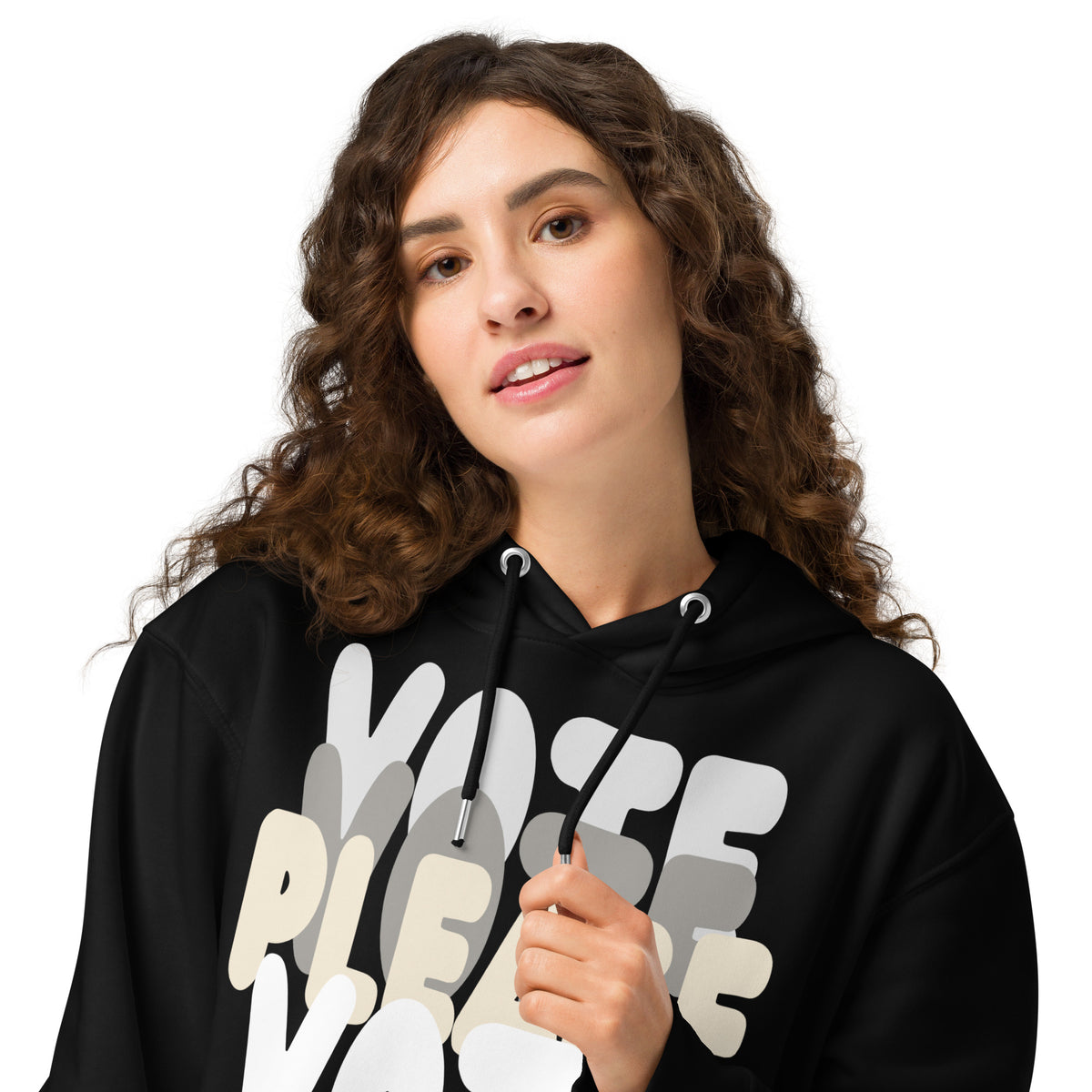 The APWT Gift Shop's Please Vote in Black and White Premium Unisex Hoodie from the APWT Vote Shop and the Premium Basics Collection - Close-Up
