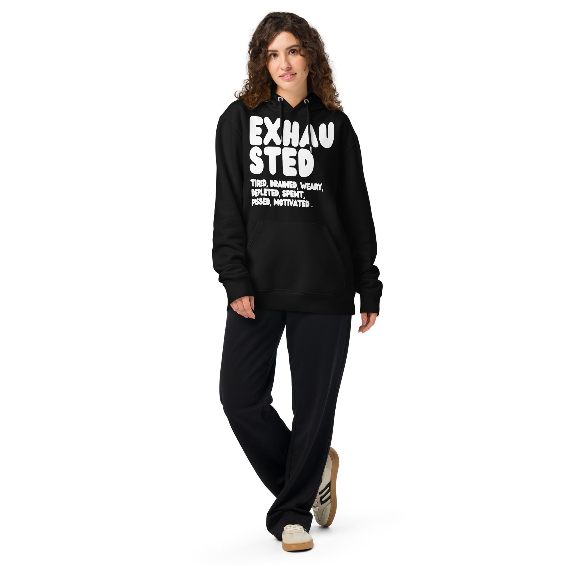 Exhausted in Black and White Premium Unisex Hoodie - The APWT Gift Shop