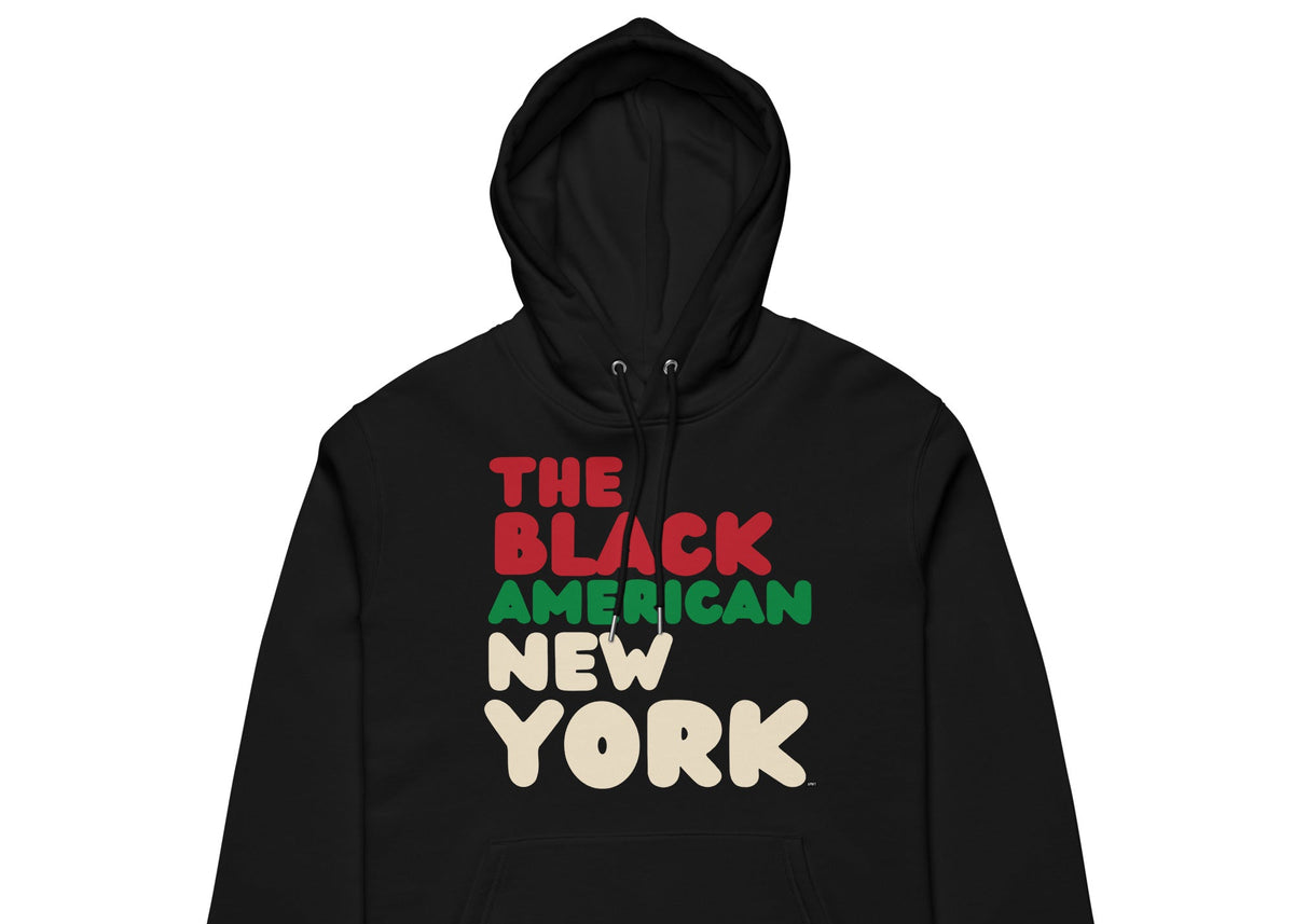 The Black American New York Premium Unisex Hoodie from the Black Collection and the Premium Basics Collection - Close-Up