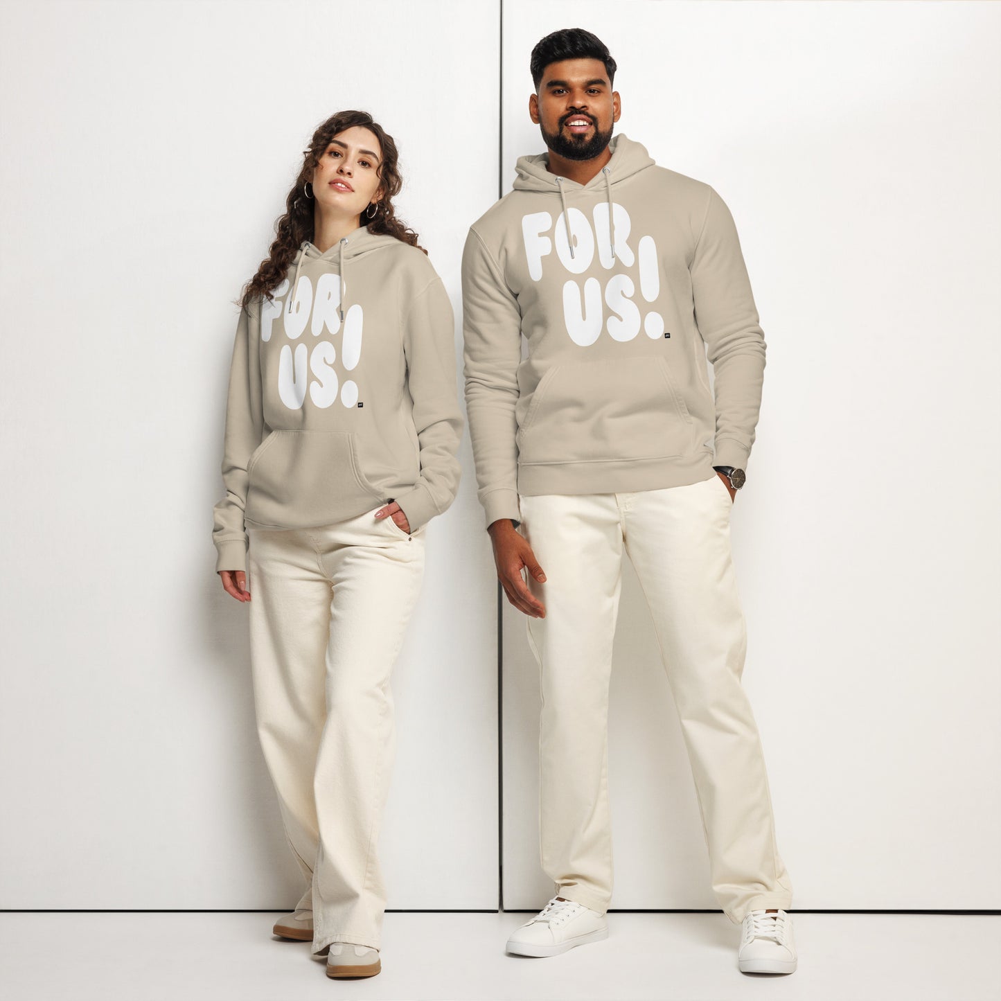 For Us in Beige and White Premium Unisex Hoodie