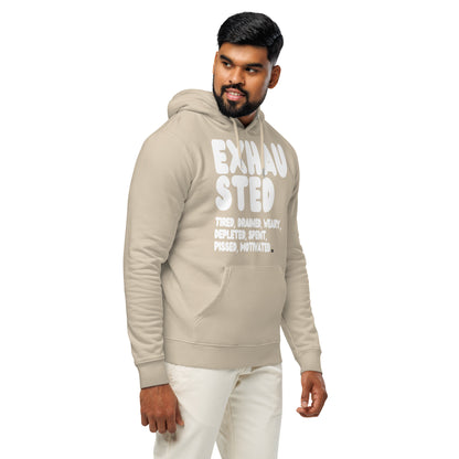 Exhausted in Beige and White Premium Unisex Hoodie - The APWT Gift Shop