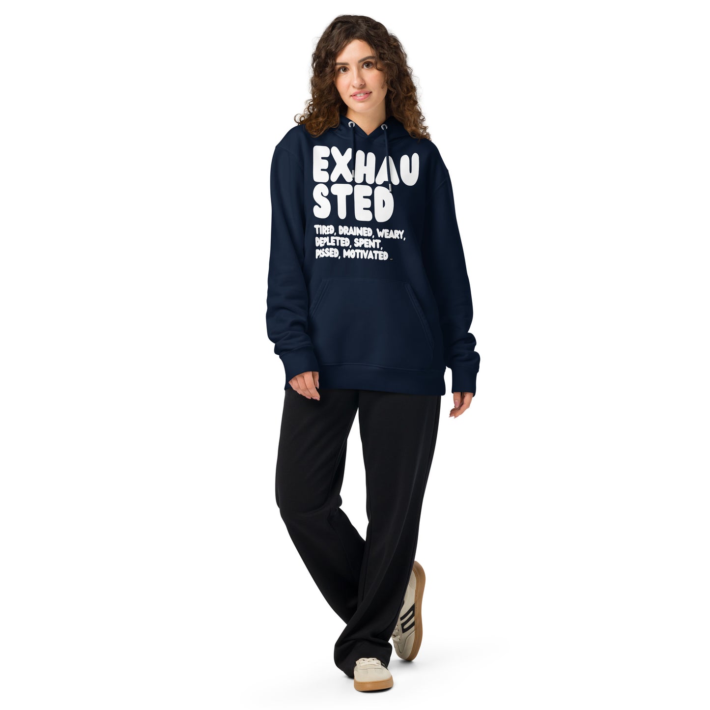 Exhausted in Blue and White Premium Unisex Hoodie - The APWT Gift Shop