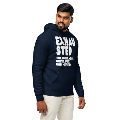 Exhausted in Blue and White Premium Unisex Hoodie - The APWT Gift Shop