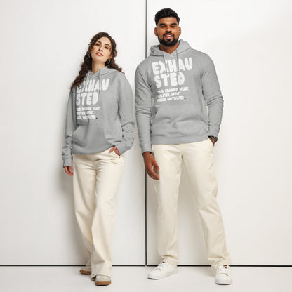 Exhausted in Grey and White Premium Unisex Hoodie - The APWT Gift Shop
