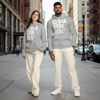 Exhausted in Grey and White Premium Unisex Hoodie