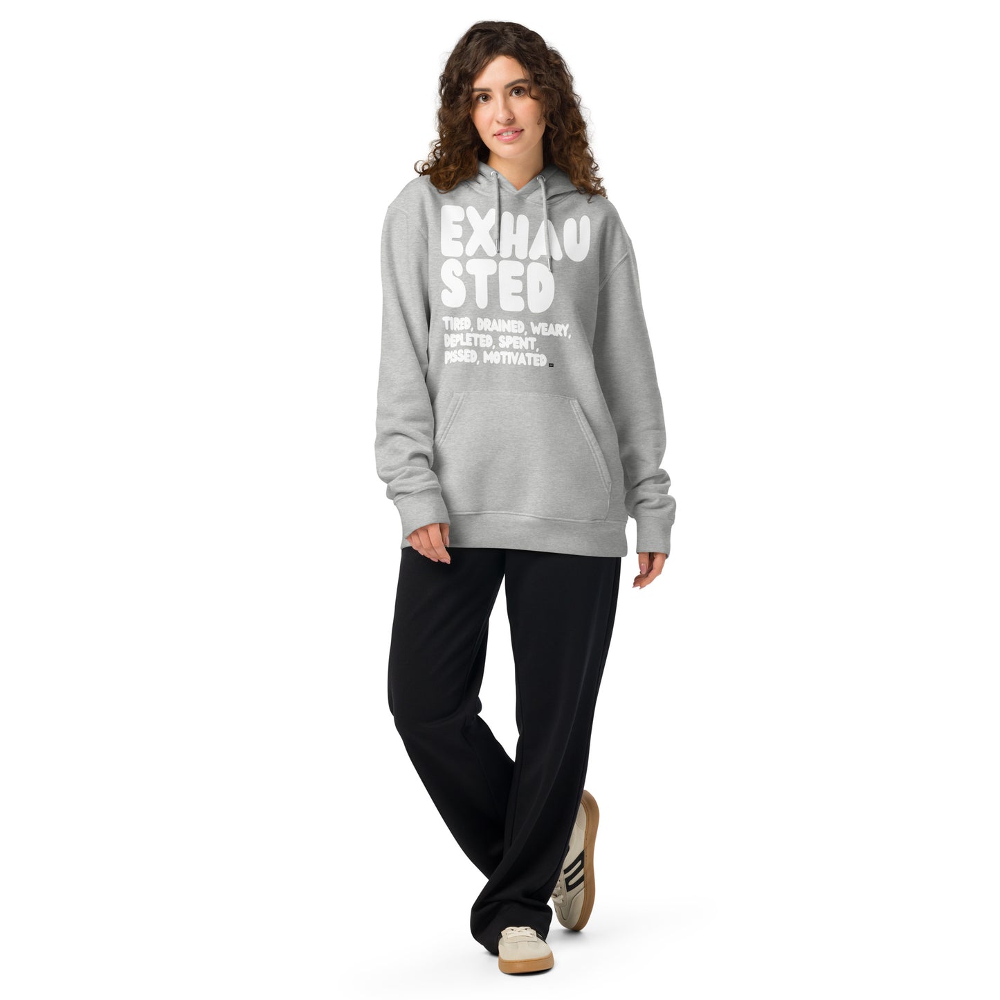 Exhausted in Grey and White Premium Unisex Hoodie - The APWT Gift Shop