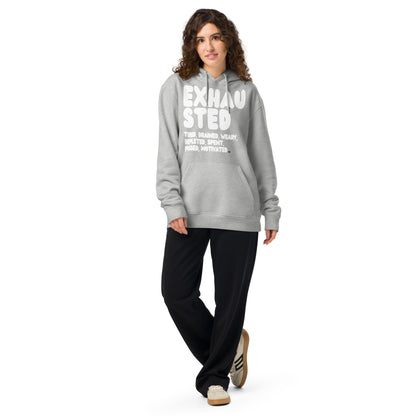 Exhausted in Grey and White Premium Unisex Hoodie - The APWT Gift Shop