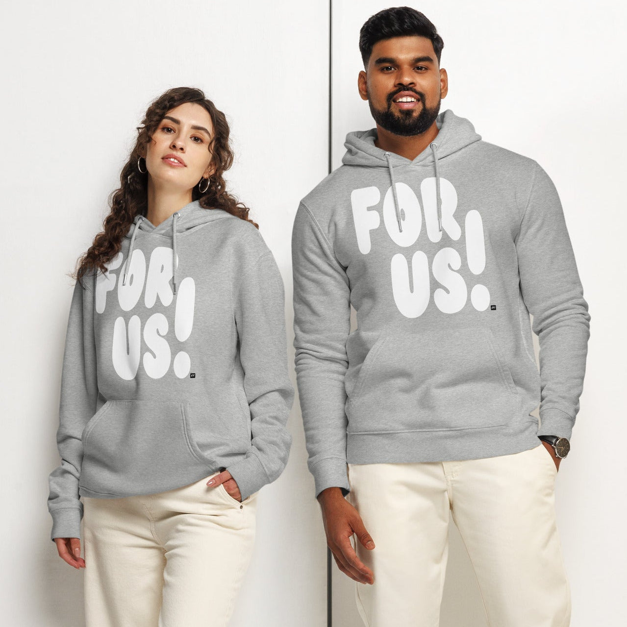 For Us in Grey and White Premium Unisex Hoodie