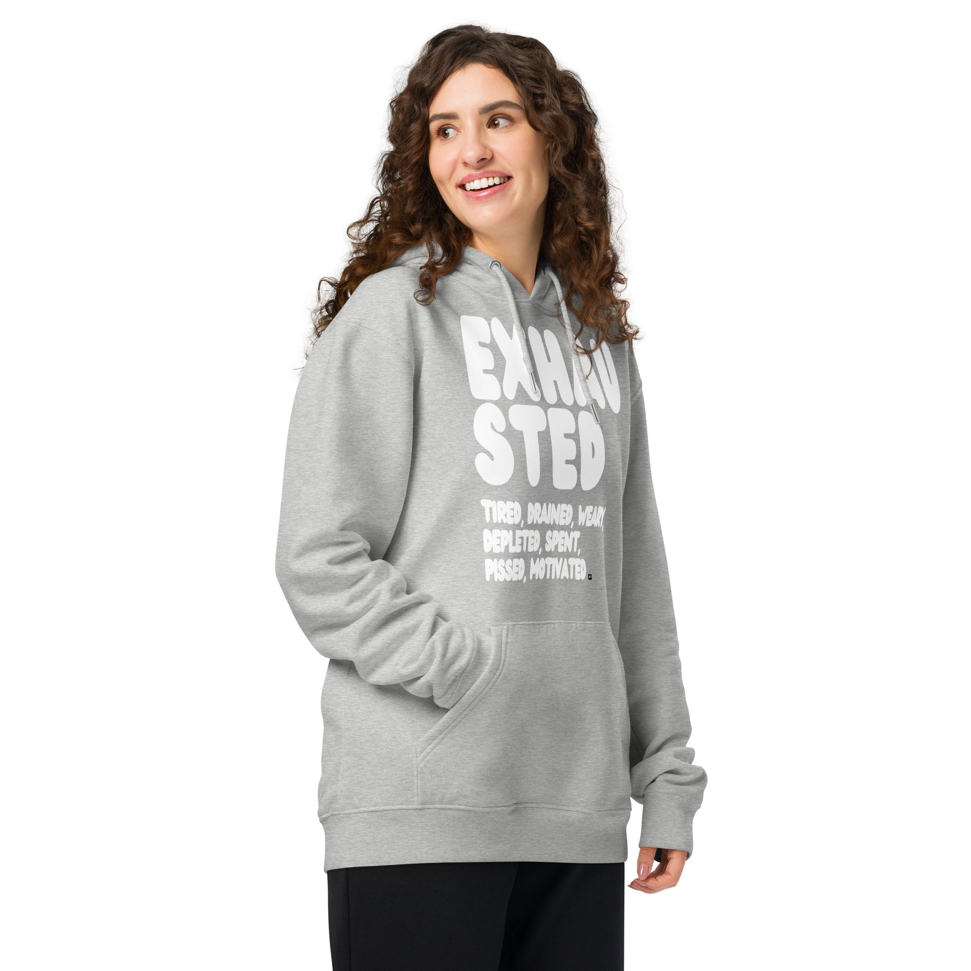 Exhausted in Grey and White Premium Unisex Hoodie - The APWT Gift Shop