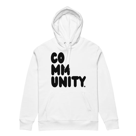 Community in Black and White Premium Unisex White Hoodie - The APWT Gift Shop