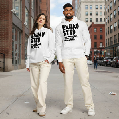 Exhausted in Black and White Premium Unisex White Hoodie
