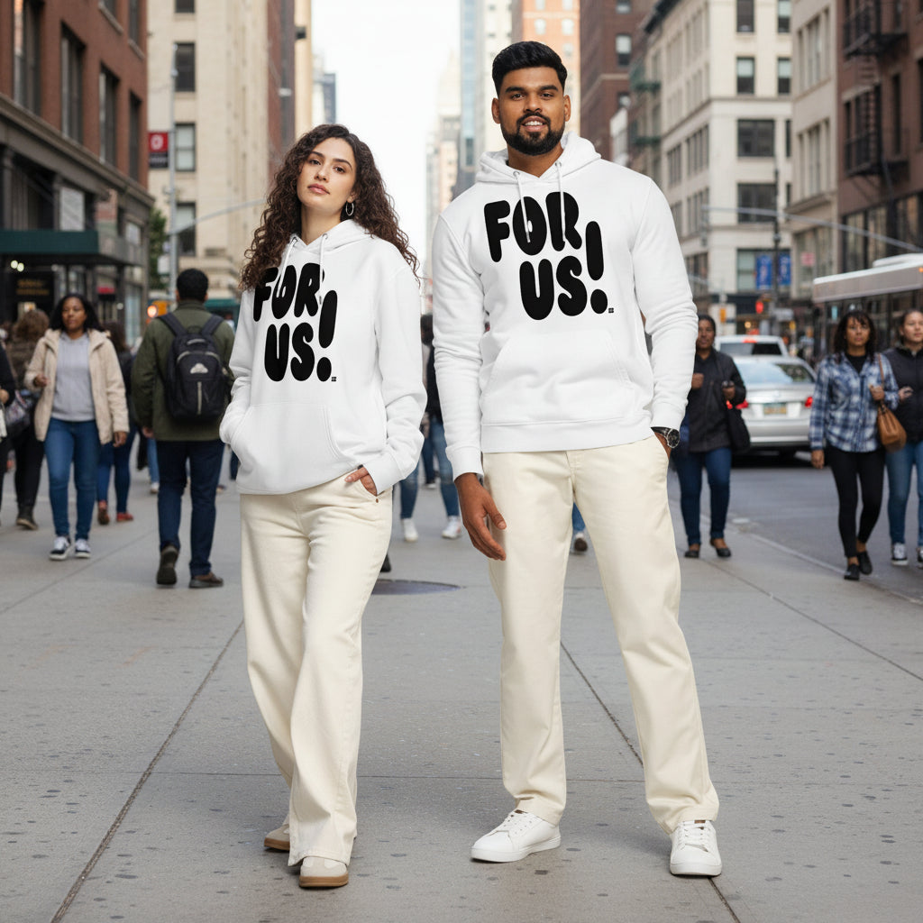 For Us in Black and White Premium Unisex White Hoodie