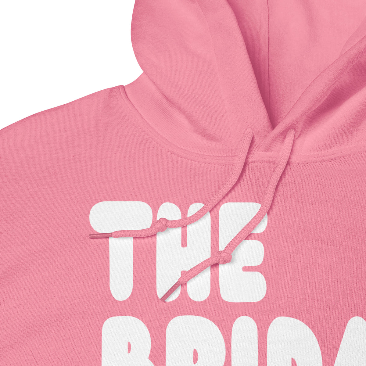 The APWT Gift Shop's the Bridal Party Unisex Hoodie from the APWT Wedding Shop in Pink - Close-Up of neckline