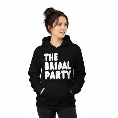 Woman wearing The APWT Gift Shop's the Bridal Party Unisex Hoodie from the APWT Wedding Shop in Black