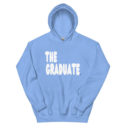 Light blue hoodie with 'THE GRADUATE' text on a white background