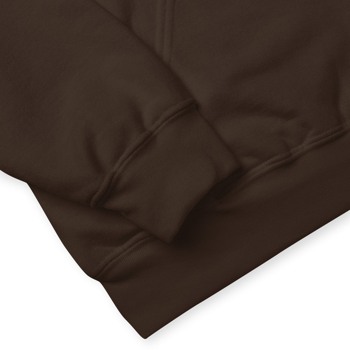 The APWT Gift shop's Please Vote Unisex Hoodie in Brown from the APWT Vote Shop close up of sleeve and waistband
