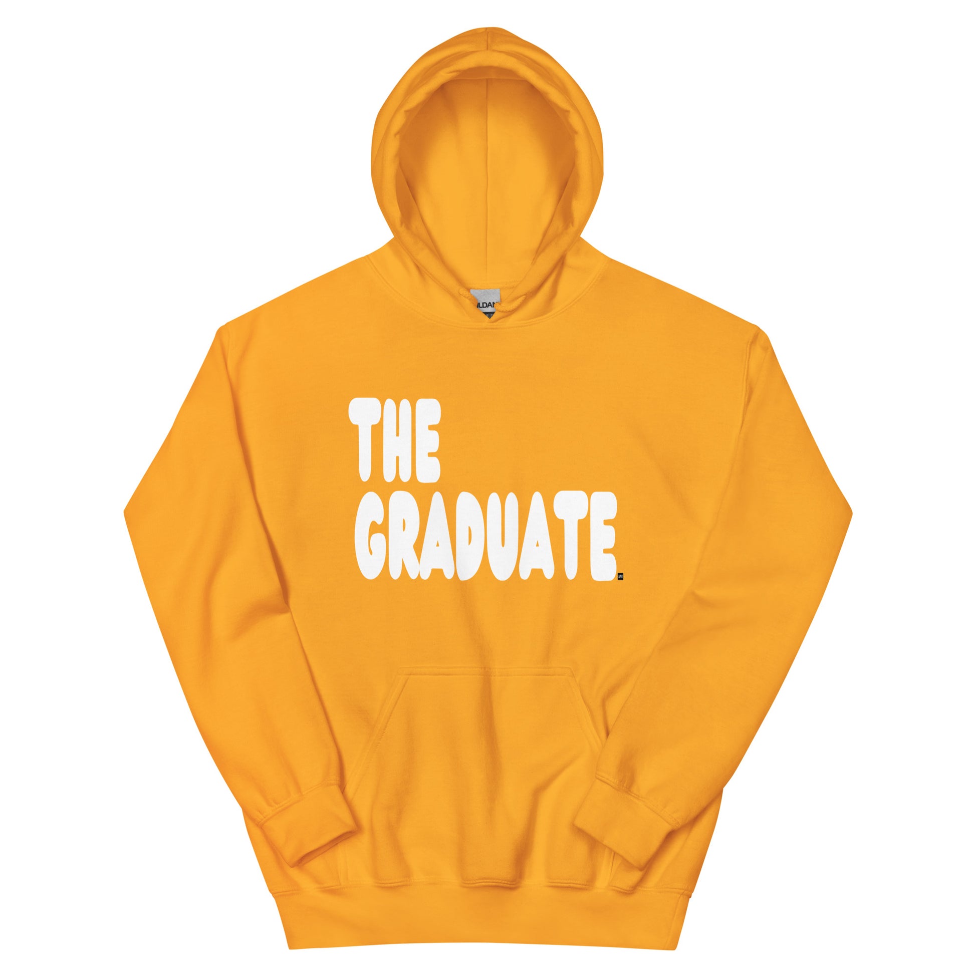 Yellow hoodie with 'THE GRADUATE' text on a white background