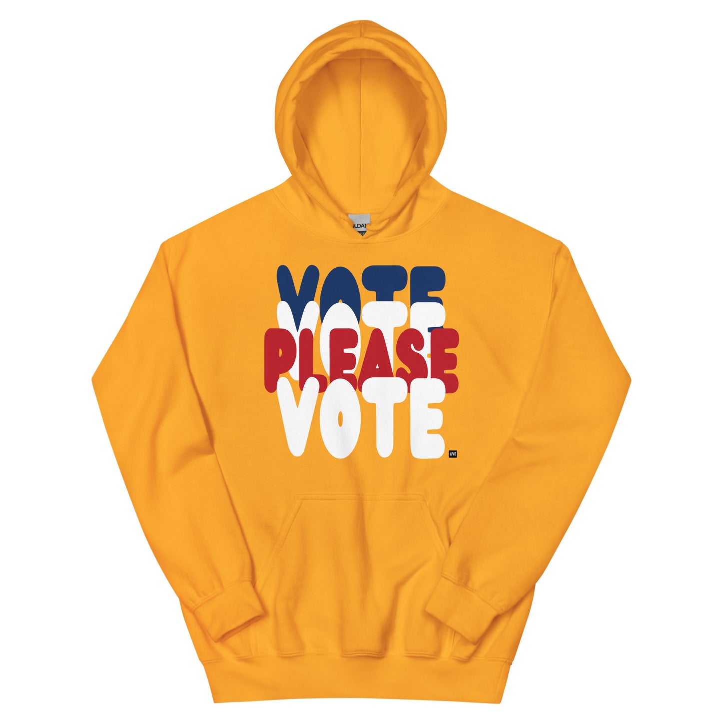 APWT Gift Shop's Please Vote Unisex Hoodie from the APWT Vote Shop in Yellow/Gold