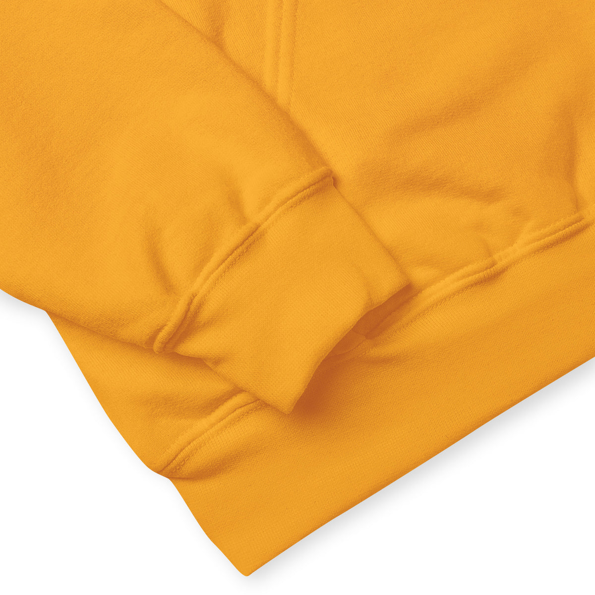 The sleeve and hem of the APWT Gift Shop's A Community in Sunflower Yellow Unisex Hoodie from the Community Collection