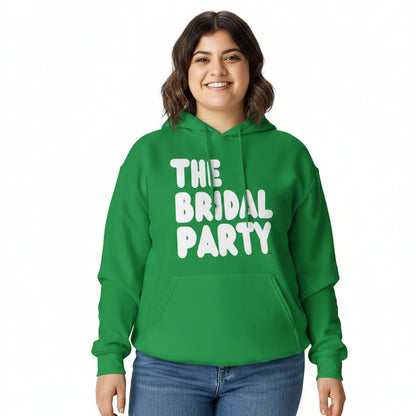 Woman wearing The APWT Gift Shop's the Bridal Party Unisex Hoodie from the APWT Wedding Shop in Green