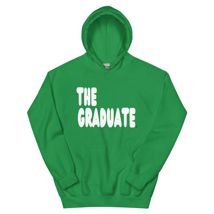 Green hoodie with 'THE GRADUATE' text on a white background