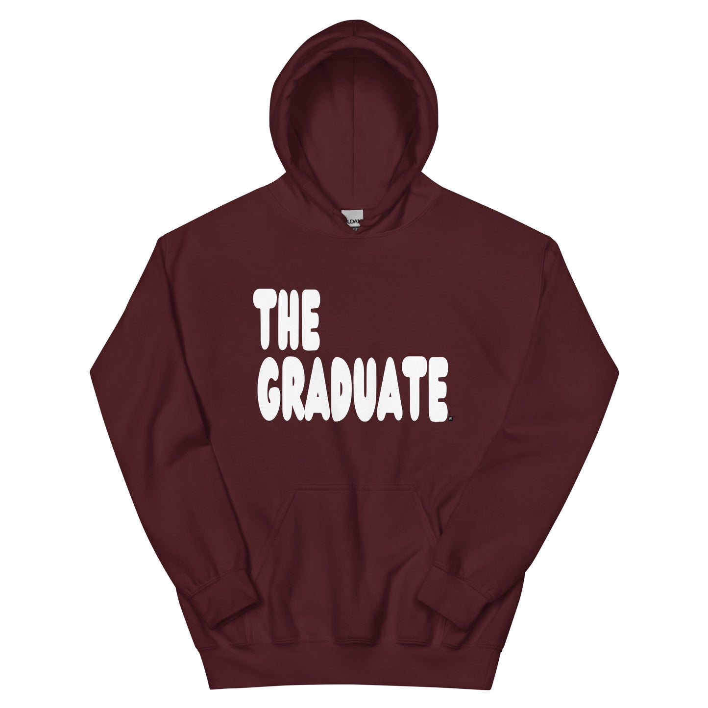 Maroon hoodie with 'THE GRADUATE' text on a white background
