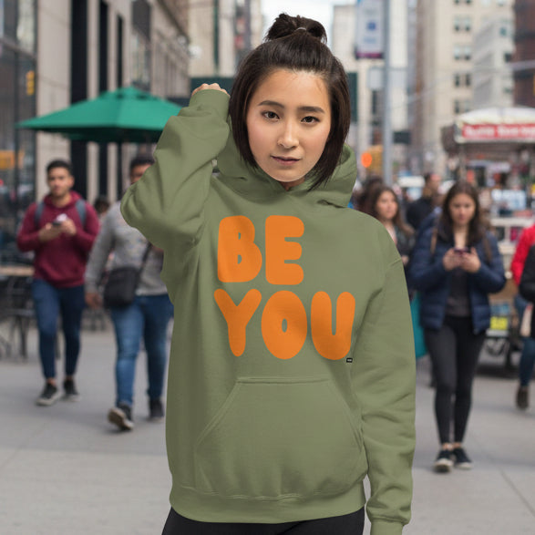 Be You in Olive Green and Orange Unisex Hoodie - The APWT Gift Shop