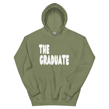 Green hoodie with 'THE GRADUATE' text on a white background