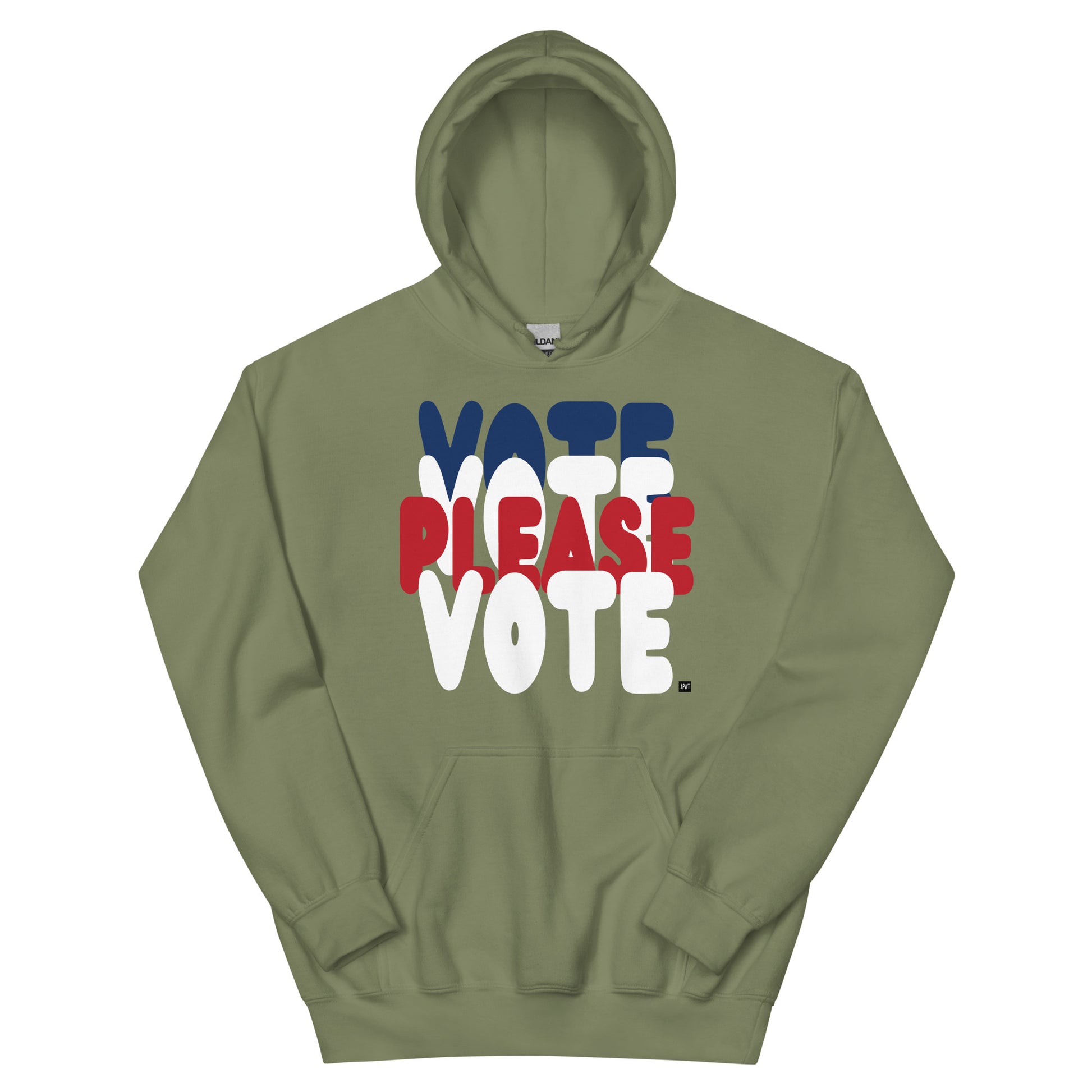 APWT Gift Shop's Please Vote Unisex Hoodie from the APWT Vote Shop in Olive Green