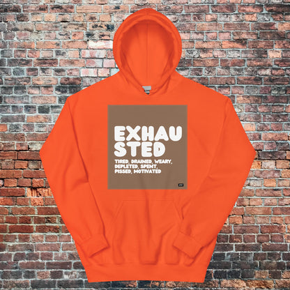 Exhausted in Brown and White Unisex Hoodie - Available in Assorted Colors