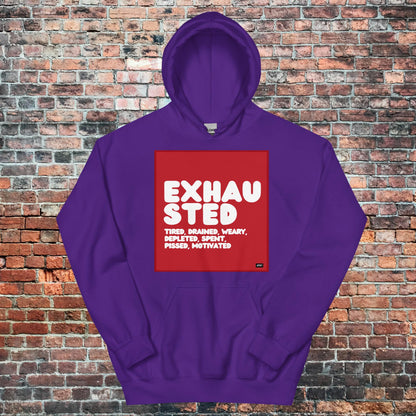 Exhausted in Red and White Unisex Hoodie - Available in Assorted Colors
