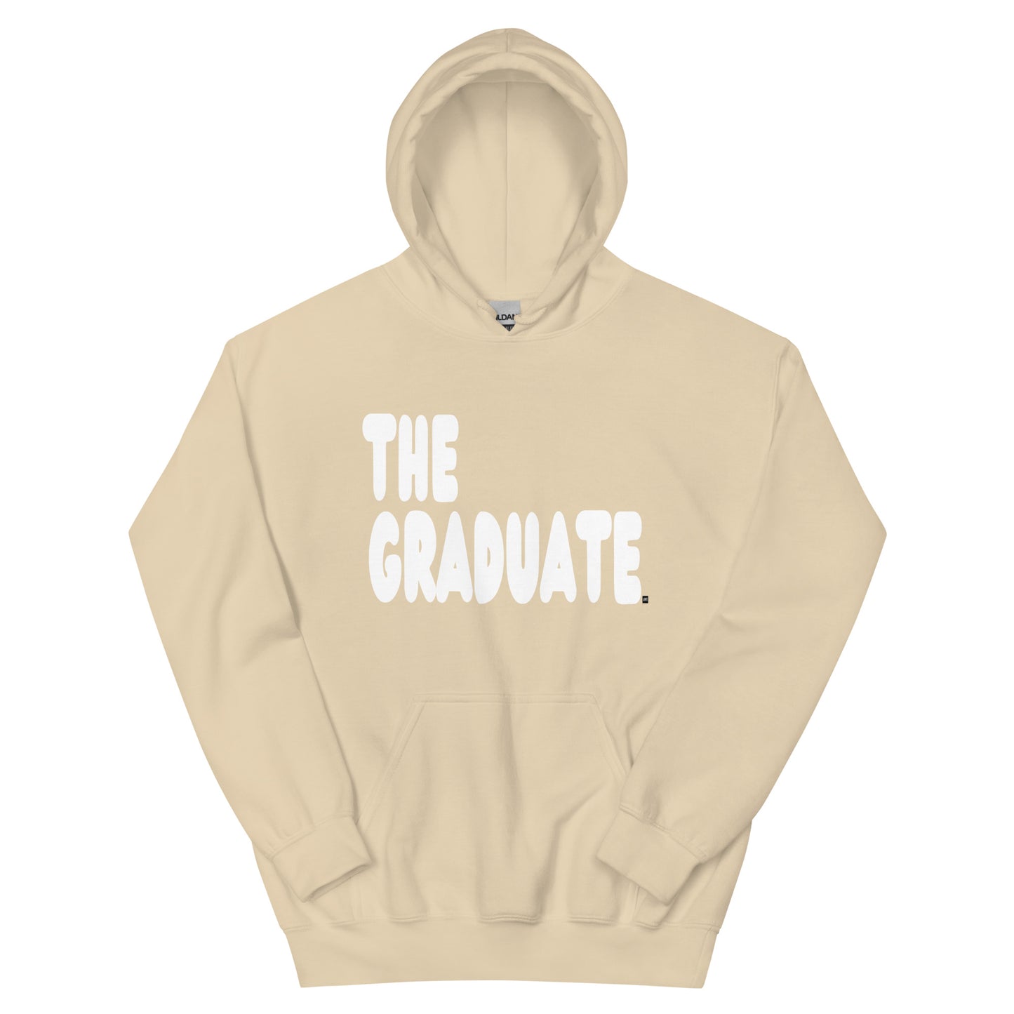 Beige hoodie with 'THE GRADUATE' text on a white background