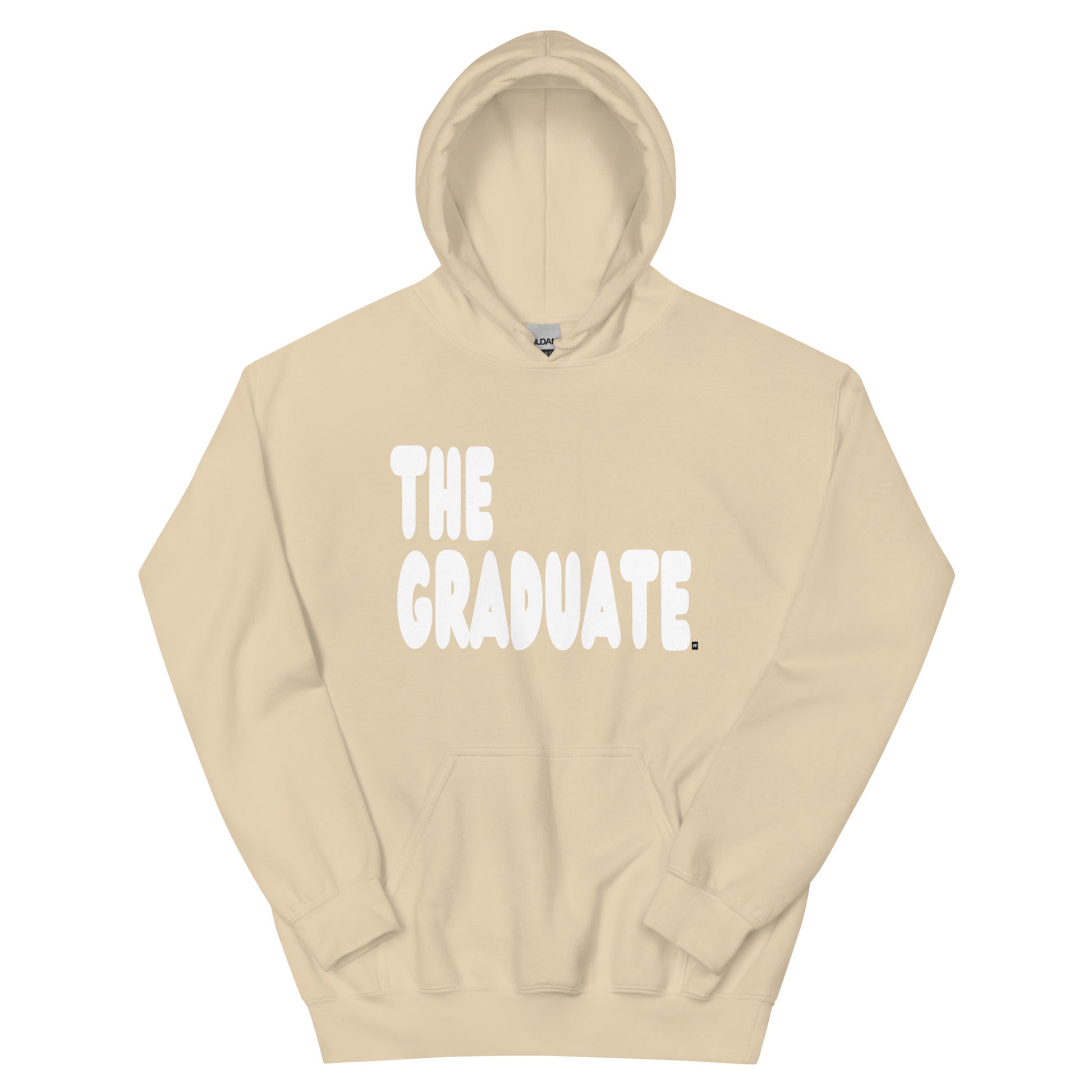 Beige hoodie with 'THE GRADUATE' text on a white background