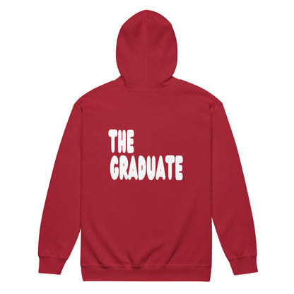 Red hoodie with 'THE GRADUATE' text on the back against a white background