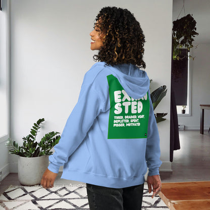 Exhausted in Green and White Unisex Zip-Up Hoodie - Available in Assorted Colors
