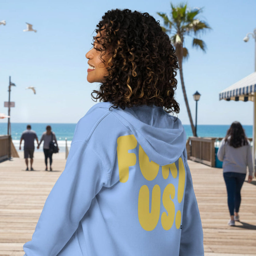 For Us in Light Blue and Yellow Unisex Zip-Up Hoodie