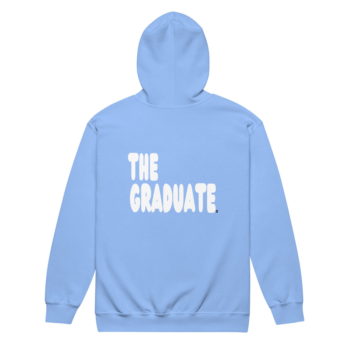 Light blue hoodie with 'THE GRADUATE' text on a white background