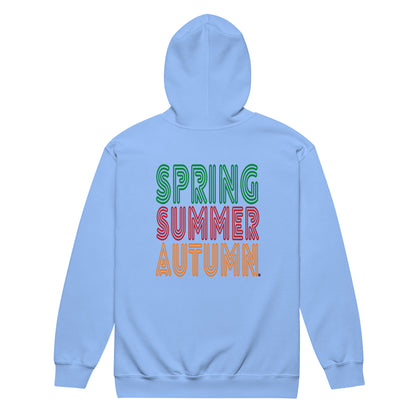 Light blue hoodie with 'Spring Summer Autumn' text on a white background