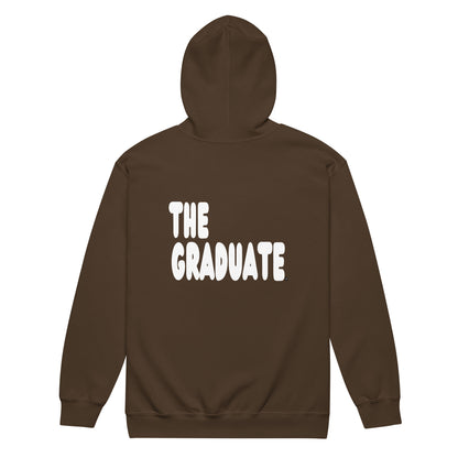 Brown hoodie with 'THE GRADUATE' text on the back against a white background