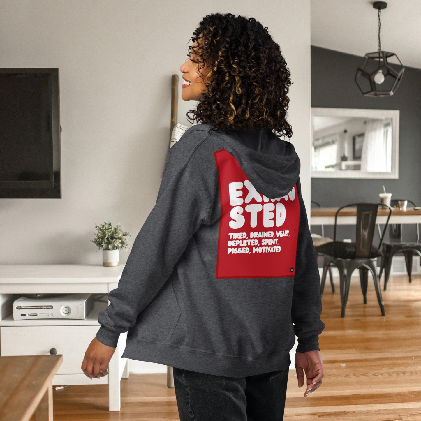 Exhausted in Red and White Unisex Zip-Up Hoodie - Available in Assorted Colors