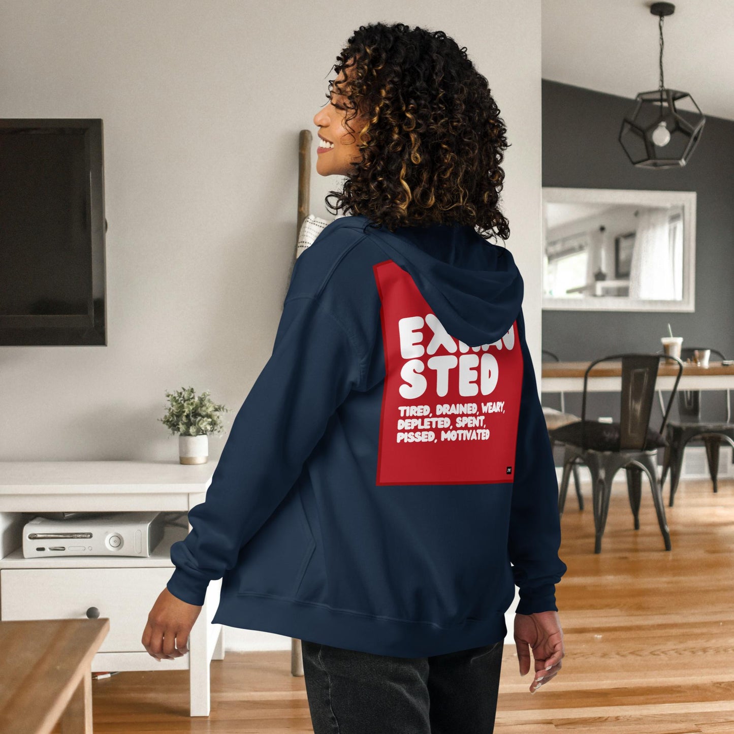 Exhausted in Red and White Unisex Zip-Up Hoodie - Available in Assorted Colors